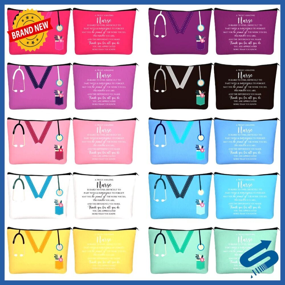 Canvas Cosmetic Bags Zipper Travel Pouch Nurse Appreciation Gifts Bulk Set